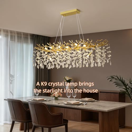 Modern Crystal Tree Branches Chandelier (Gold / Rectangular 47.5")