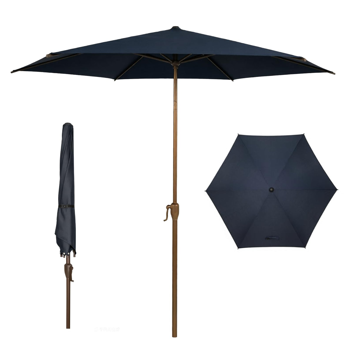 9FT Outdoor Patio Umbrella Outdoor Table Umbrella with Crank Market Umbrella 6 Sturdy Ribs UV Protection Waterproof and Push Button Tilt for Garden Deck Backyard Pool (9 FT(6 Ribs) / Dark Blue)