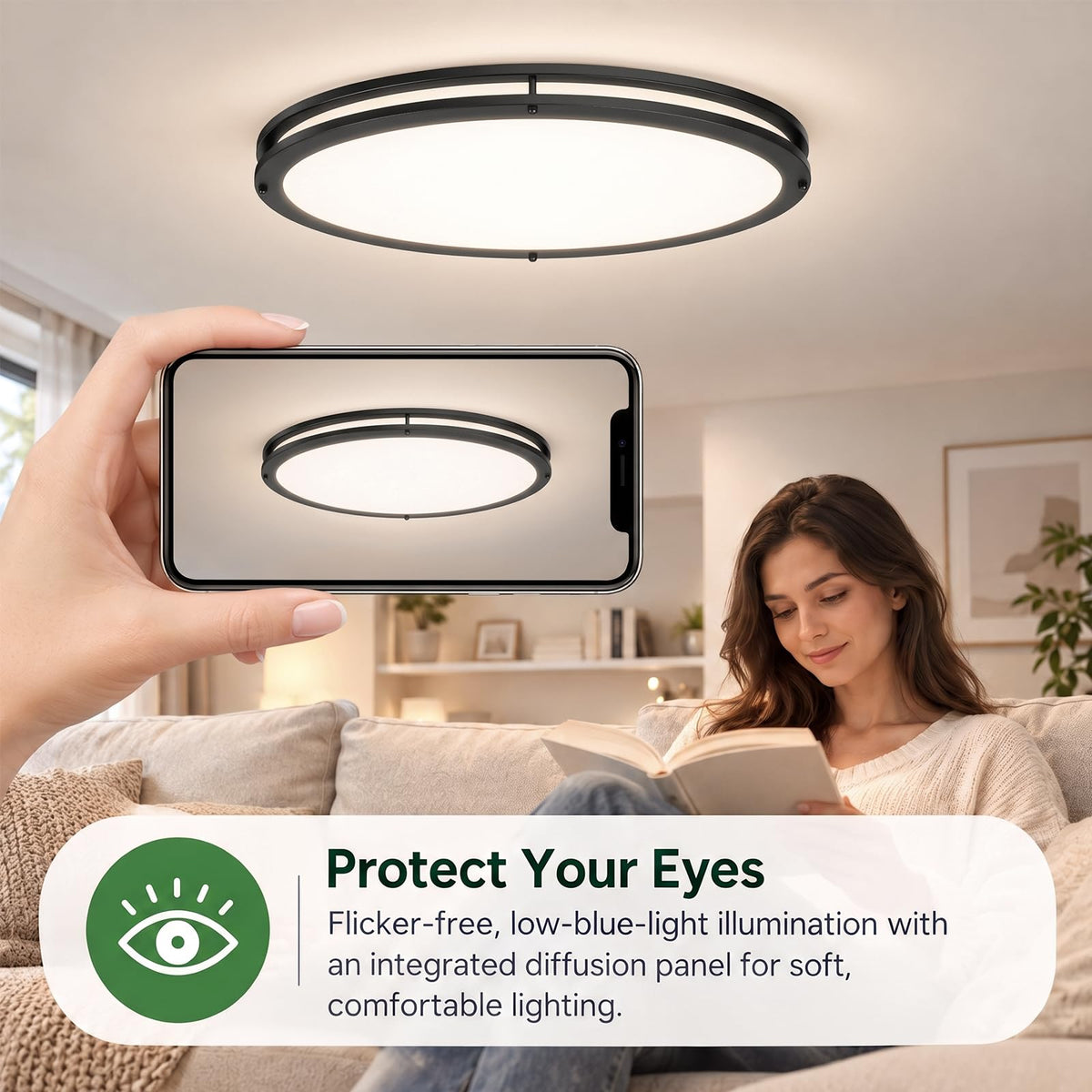 2 Pack 24 Inch Oval Flush Mount Ceiling Light Fixtures 40W 5CCT Selectable (Black / 24 Inch)