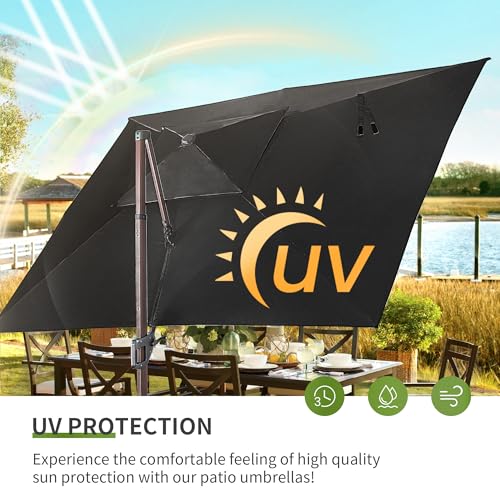 10x13 FT Cantilever Offset Patio Umbrella with Lights (Black)