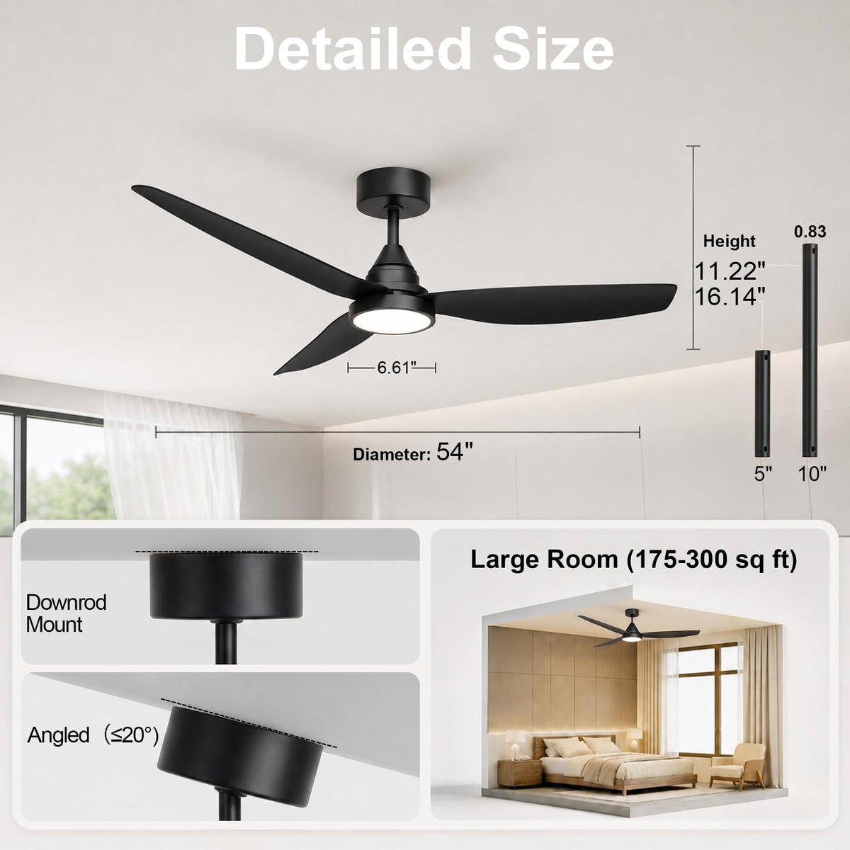 2 Pack 54 Inch Ceiling Fan with Lights (Black / 54 inch)
