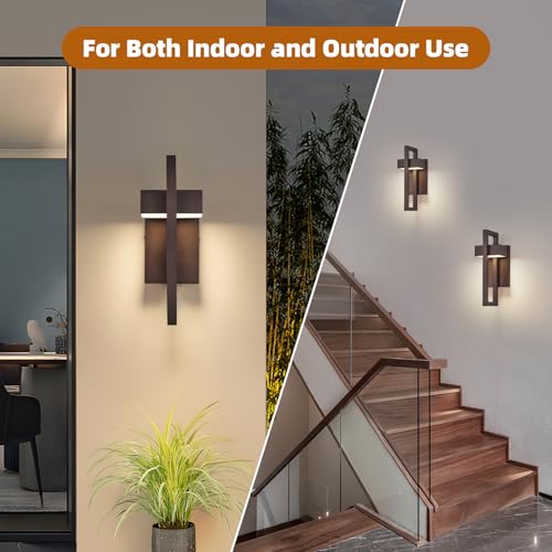 Modern LED Outdoor Wall Lights Brown Exterior Lighting Fixtures (Brown - No Sensor / 16.5Inch - 2 Pack)
