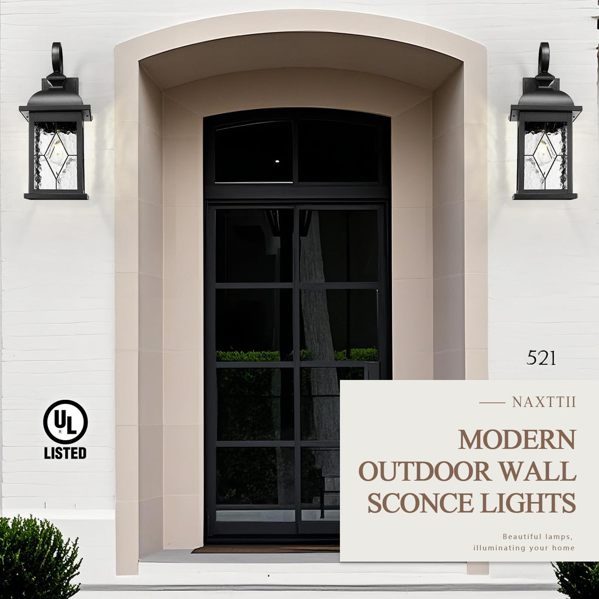 Porch Lights Outdoor 21 Inch Large Outdoor Wall Lights with Clear Water Ripple Glass Aluminum Waterproof and E26 Socket (Black / 21 inch)
