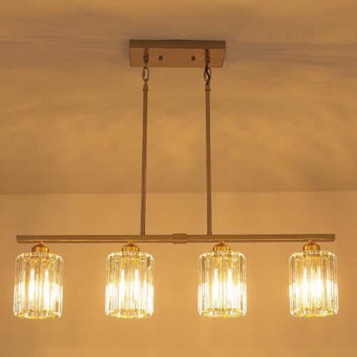 31.89'' Brushed Gold Island Lights for Kitchen Crystal Linear Chandelier (Gold)