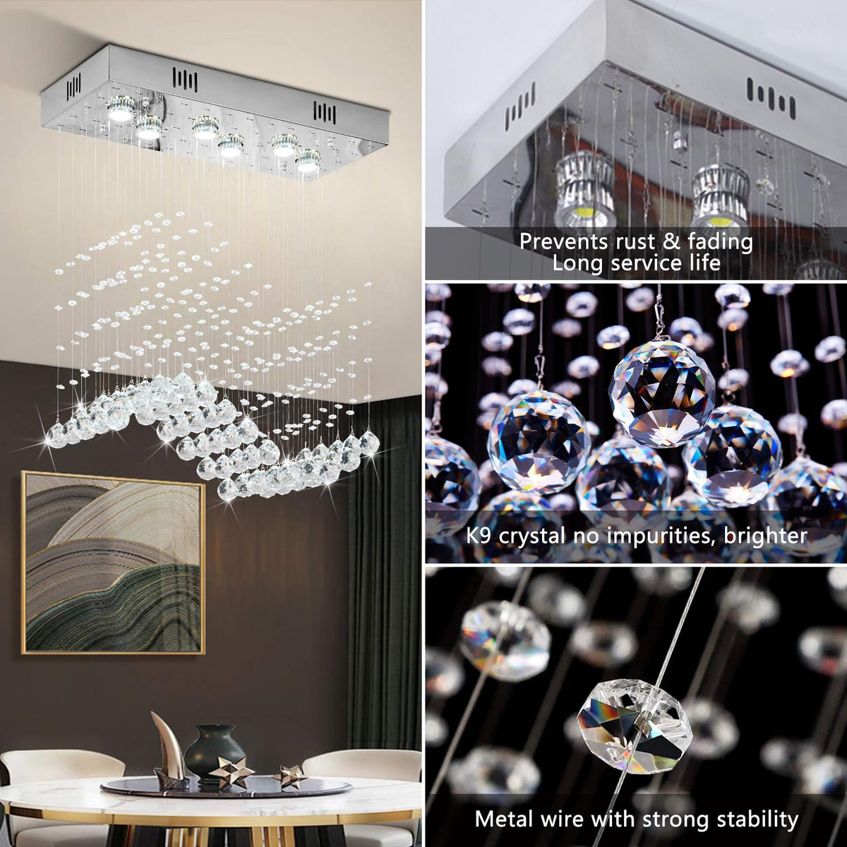 Modern Wave Chandelier (01-Silver-L23.6" x W9.8" x H27.56")