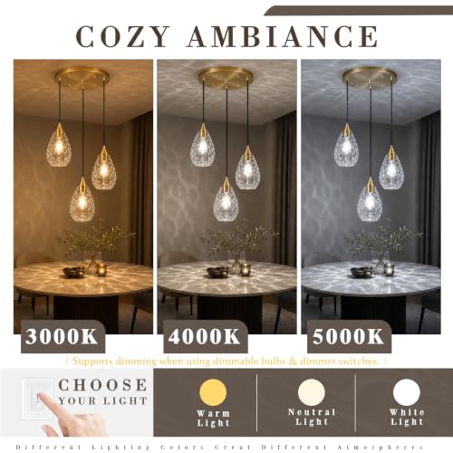 Gold Glass Pendant Lights Kitchen Island 3 (Gold, 3-Light / 6.3 Inch, 3-Light)