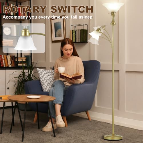 Torchiere Glod Floor Lamp with Adjustable Angle Reading Lamp (Gold)