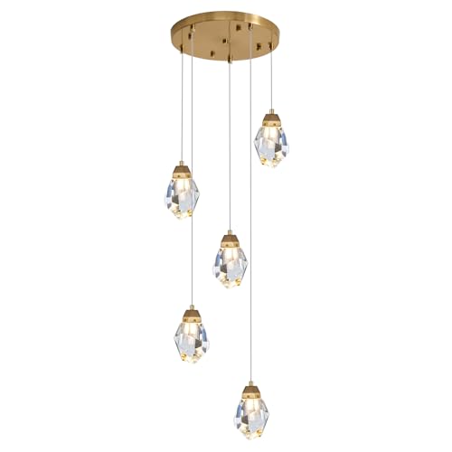 Crystal Pendant Light Modern Cluster Diamond Chandelier Dimmable LED Pendant Light Brass Black Teardrop Pendant Hanging Light Fixtures for Kitchen Island Dining Room Hallway Bathroom