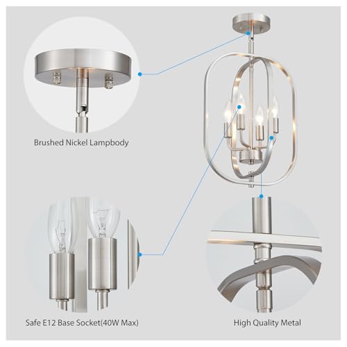 12.2" Modern Brushed Nickel Ceiling Lights Farmhouse Small Mini Chandelier 4 (185-Brushed Nickel)
