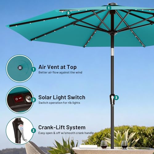 9FT Patio Umbrella with Solar Lights (Lake Blue / 9 FT)