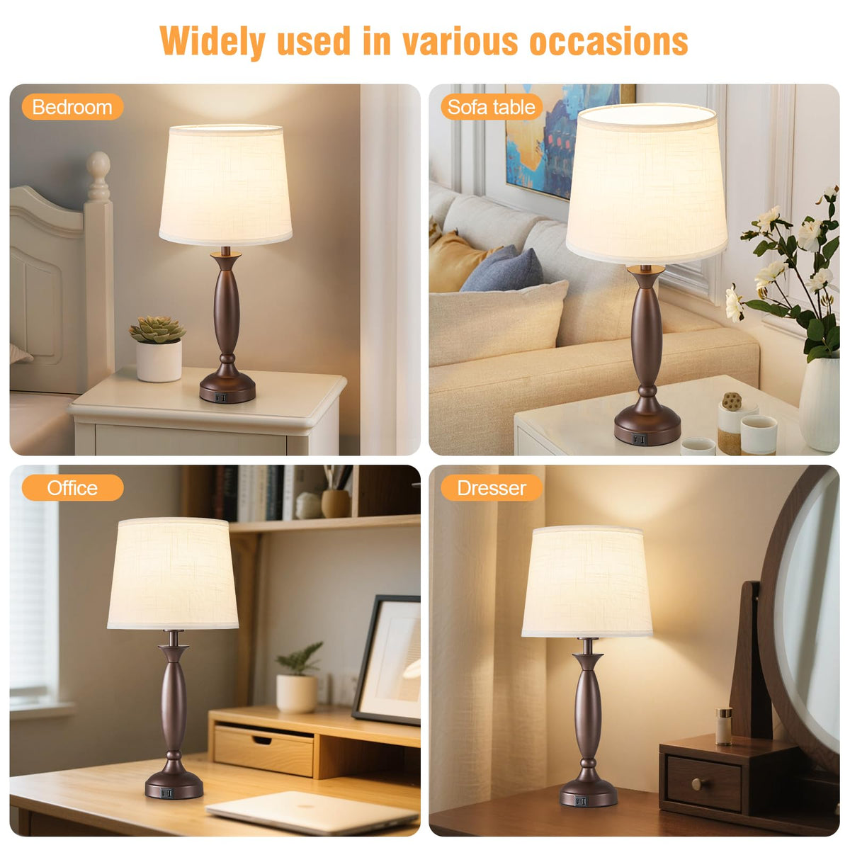 23" Touch Lamps for Nightstand Set of 2 (Brown & White Shade)