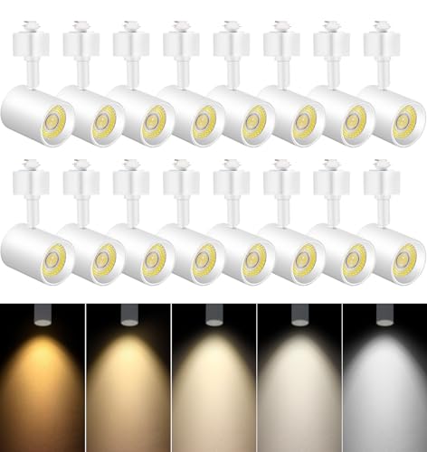16-Pack 5-Color LED Track Lighting Heads H Type Track Light Heads Dimmable, 2000K 3000K 4000K 5000K 6000K Adjustable, Flicker Free CRI90+ 24° 10W 800lm, White (White / 16 Pack)