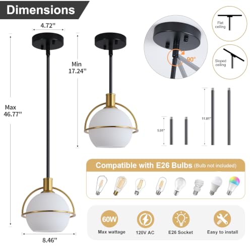 Modern Mid Century Globe Pendant Light (Black and Gold / 1 Pack)