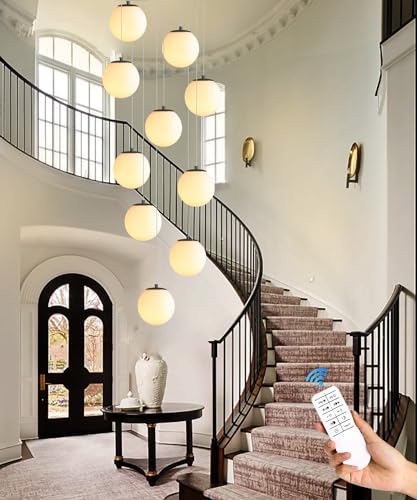 10 Light Black Chandelier with White Globe Glass Dimmable Ceiling Light Glass Pendant Light for Kitchen Island (Black-White / Globe 10-Light)