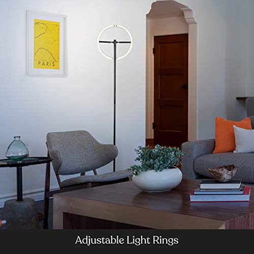 Halo Split Modern Bright LED Torchiere Floor Lamp for Offices (Jet Black)
