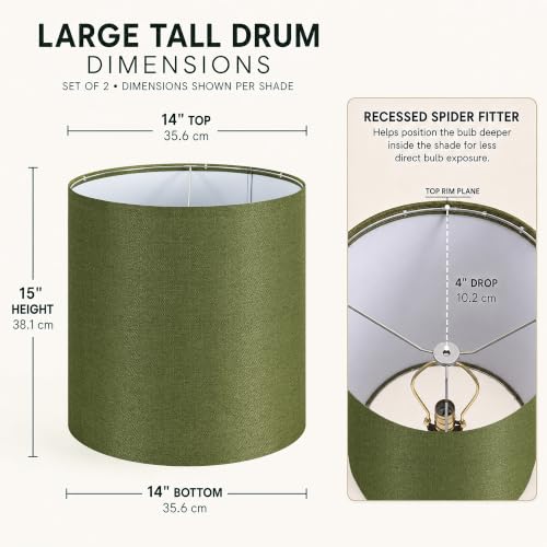 Large Sage Green Lamp Shades Set of 2 (Sage Green / 14"×15")
