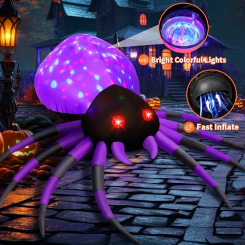 5 FT Width Halloween Inflatable Spider Outdoor Decoration with Magic Light (5 FT Purple)