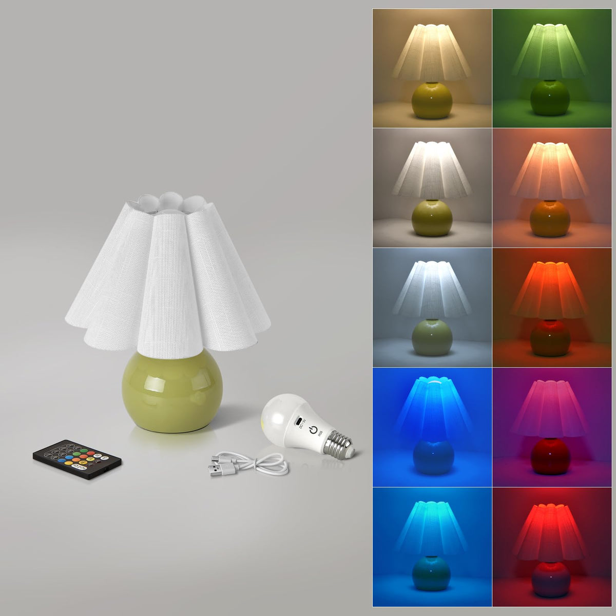 Rechargeable Cordless Green Small Table Lamp (Green / Cordless)
