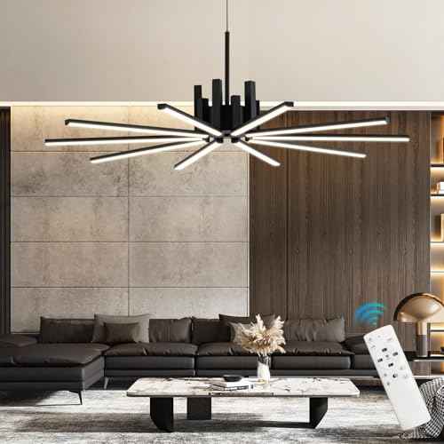 Black Modern Sputnik Chandelier with Remote Control (Black-10 Light)