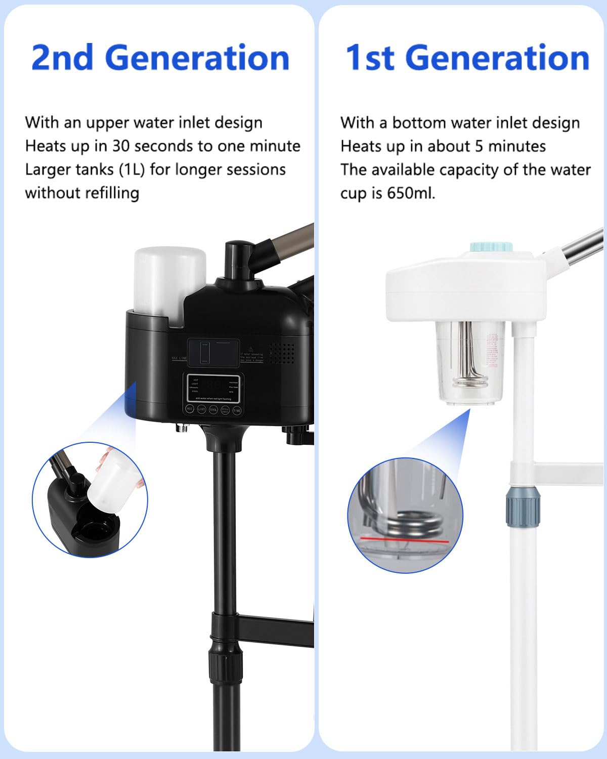 Facial Steamer Professional with 5X LED Magnifying Lamp 4 In 1 (Black Hot/Cold & Magnifying Lamp 4-IN-1)