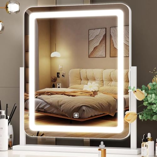 17.2 x 13.6 in Lighted Makeup Mirror (White / 17.2"L x 13.6"W)