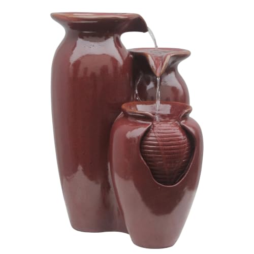 Jar 3 Tiered Floor Waterfall Fountain with Pump for Outdoor Patio Garden Backyard Decking (Vintage Red)