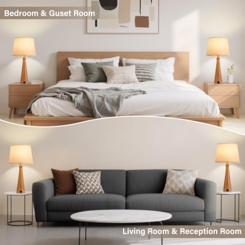 Modern Touch Table Lamps for Living Room Set of 2（Wood (K. Wood-paint Base-Oatmeal Shade)
