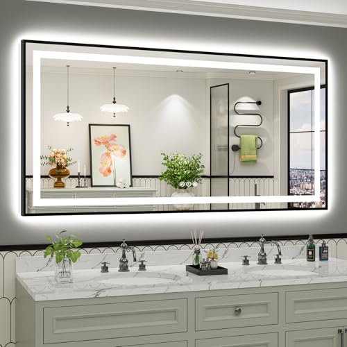 72x36 Inch LED Bathroom Mirror with Black Frame (Backlit+front Lit With Black Frame / 72"L x 36"W)