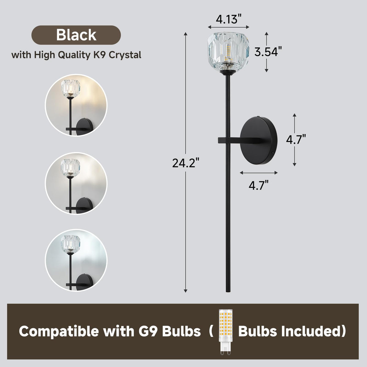Black Crystal Wall Sconces of Two Brass Mid Century Modern Bathroom Sconce (Black / 2 PC)