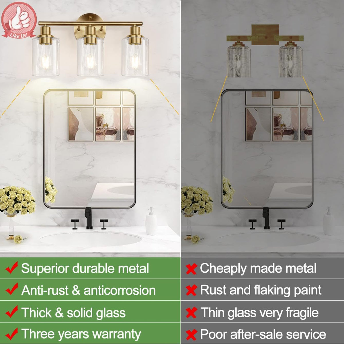 3 Light Bathroom Light Fixtures (Brass / 3-light)