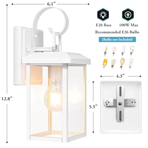 2 Pack Outdoor Wall Light Fixtures (White / 12.8")