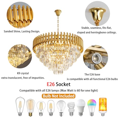 Modern Gold Crystal Chandelier (D24"XH17.6" Gold)