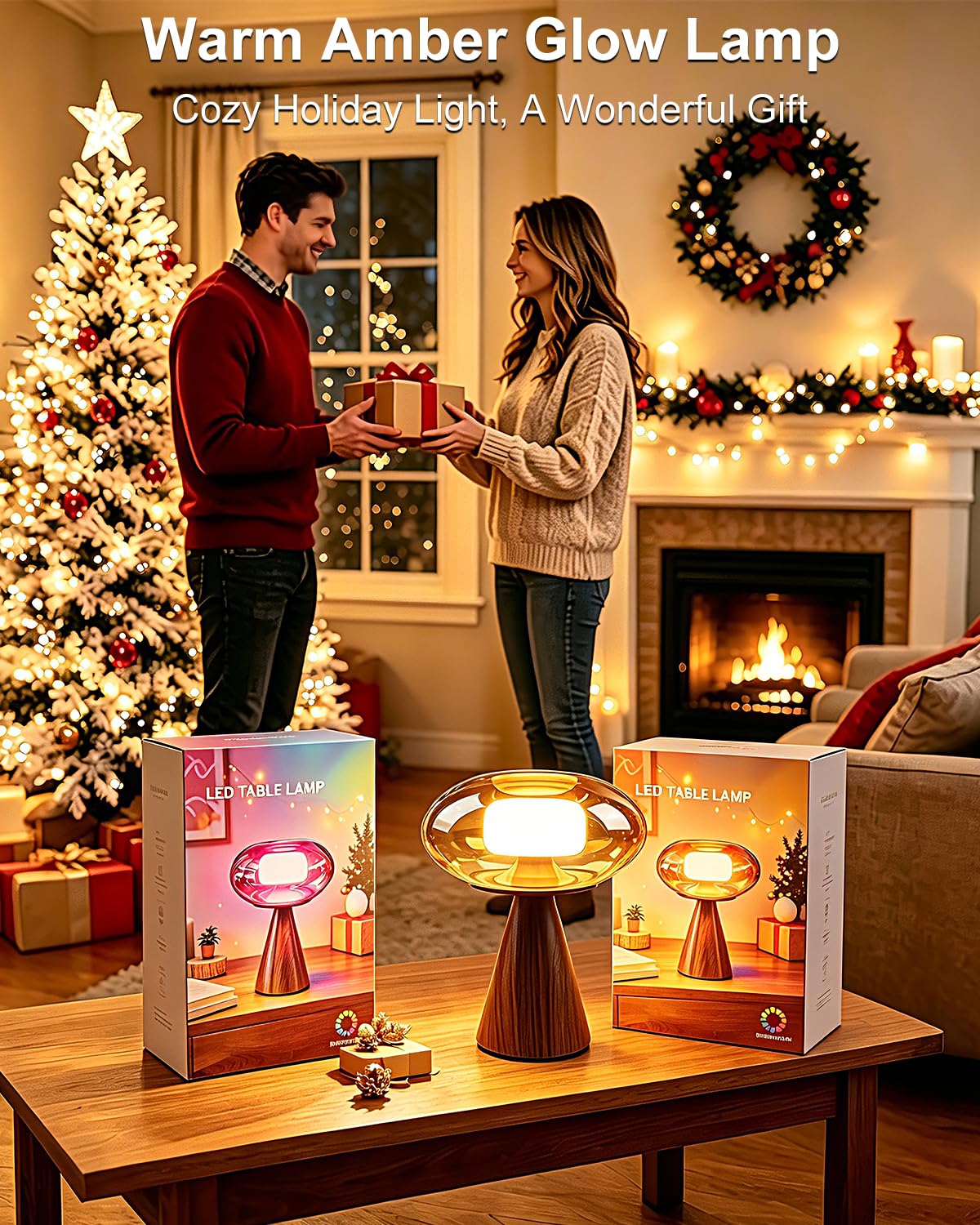 Mushroom Bedside Table Lamp Dimmable RGB Ambient Lighting Lamp (25-Dark Walnut-Mushroom)
