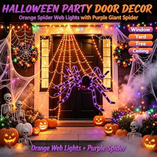 Halloween Spider Web Lights Outdoor 200in LED Giant Yard Decor with Timer