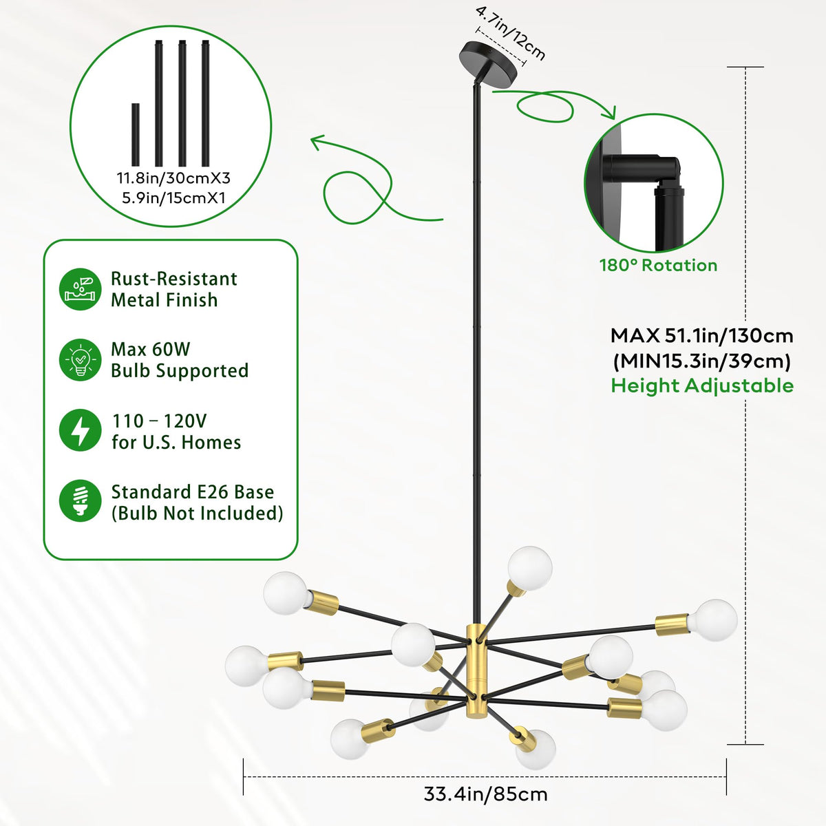 Sputnik Chandelier 12 (Black and Gold / 12 Light)