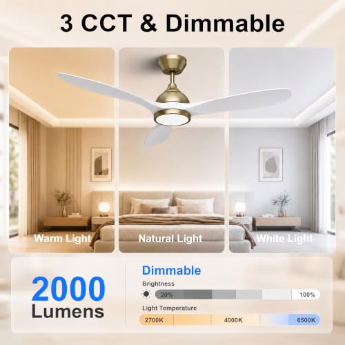 52" Ceiling Fan with Light (White & Gold / 52 Inch)