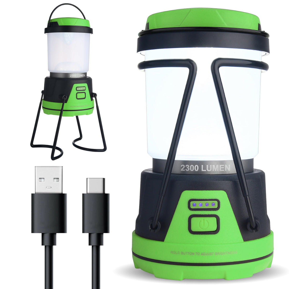 Rechargeable LED Camping Lantern (Black and Green - 2300 Lumens)