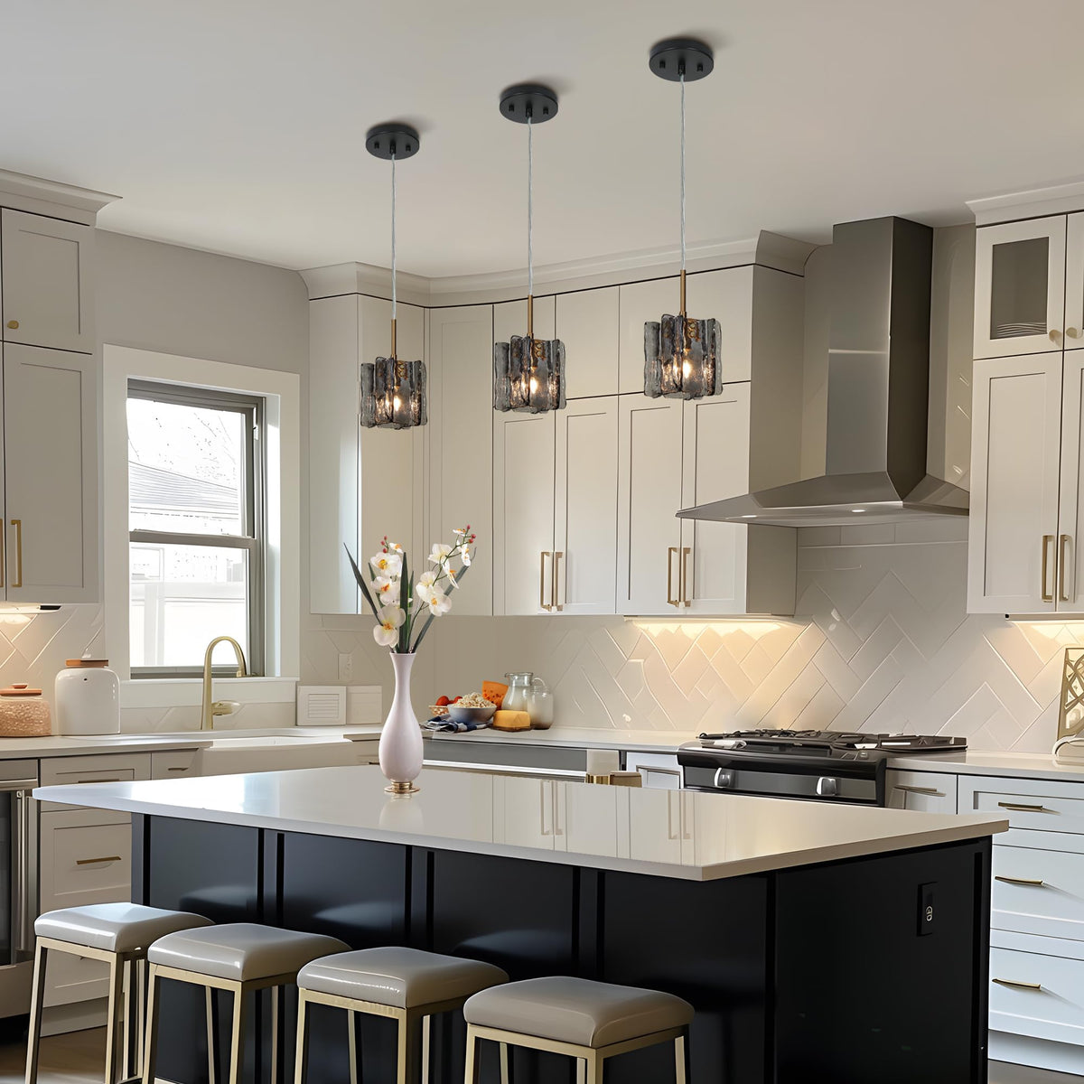 Pendant Lights Kitchen Island (4.7" D x 8.7" H / Black and Plating Brass)