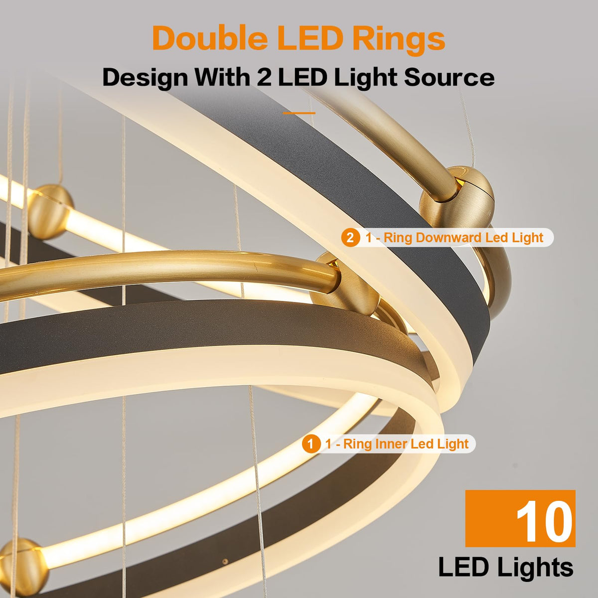 5 Rings LED Chandelier Black Gold Dimmable Large High Ceiling Chandeliers (5 Ring Circular D29.5in / Black Gold)