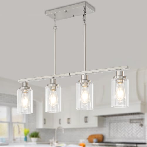Brushed Nickel Linear Chandelier Over Table (4-Light Clear Nickel)