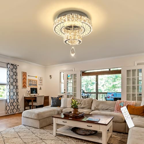 Chandelier Bedroom LED Light Modern Hallway Ceiling Lighting Fixtures for Kitchen Dining Room Kitchen Remote Dimmable Silver Lights (16 inch / Silver)