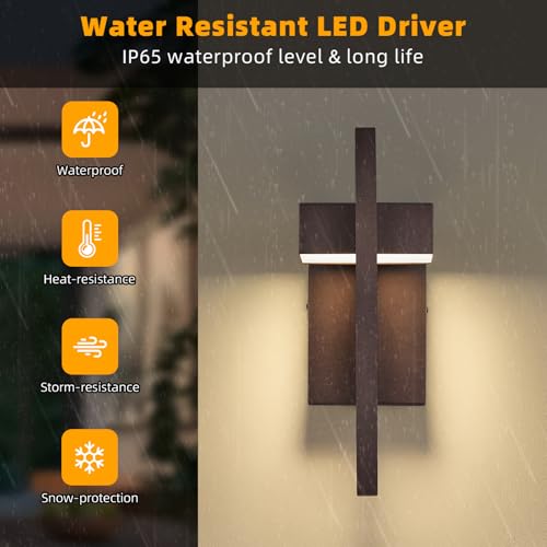 Modern LED Outdoor Wall Lights Brown Exterior Lighting Fixtures (Brown - No Sensor / 16.5Inch - 2 Pack)