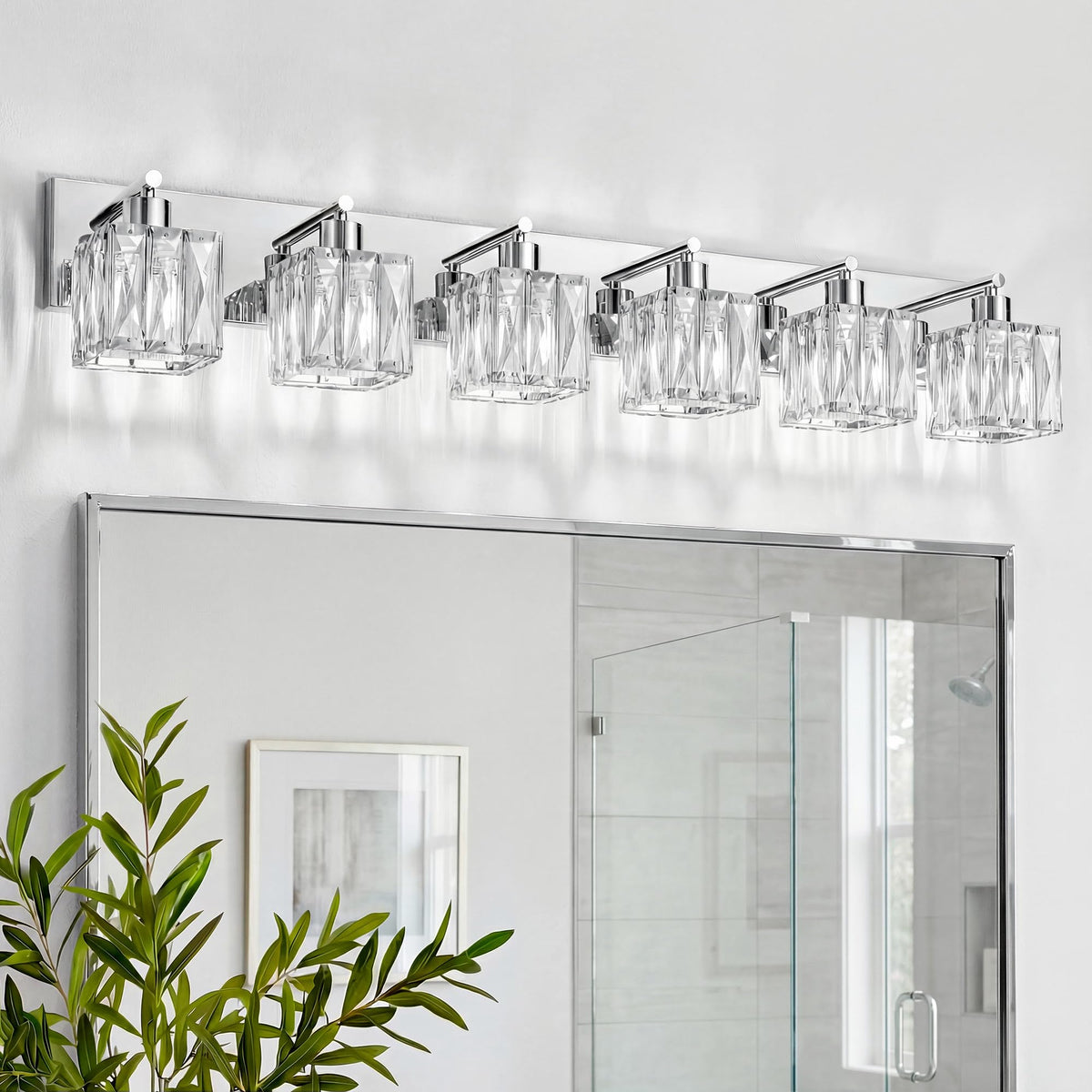 6 Light Crystal Bathroom Vanity Light Square (Polished Chrome-Square / 6 Light)