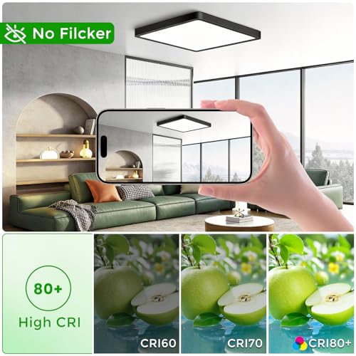 15.7Inch 32W Square LED Ceiling Light Fixtures Flush Mount (Daylight White / 15.7 inch Black)