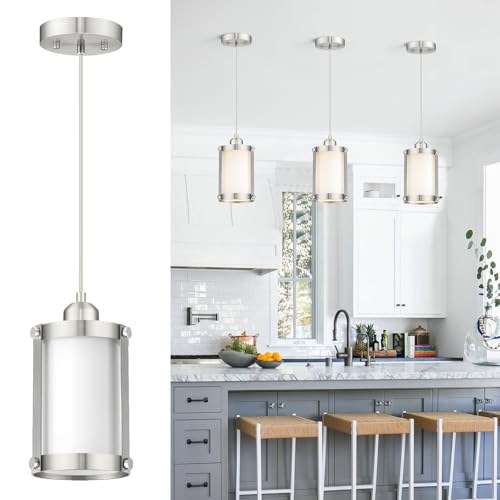Brushed Nickel Pendant Lights Kitchen Island (Nickel + Milk Glass / 1-Light Pendant, 1 Pack)