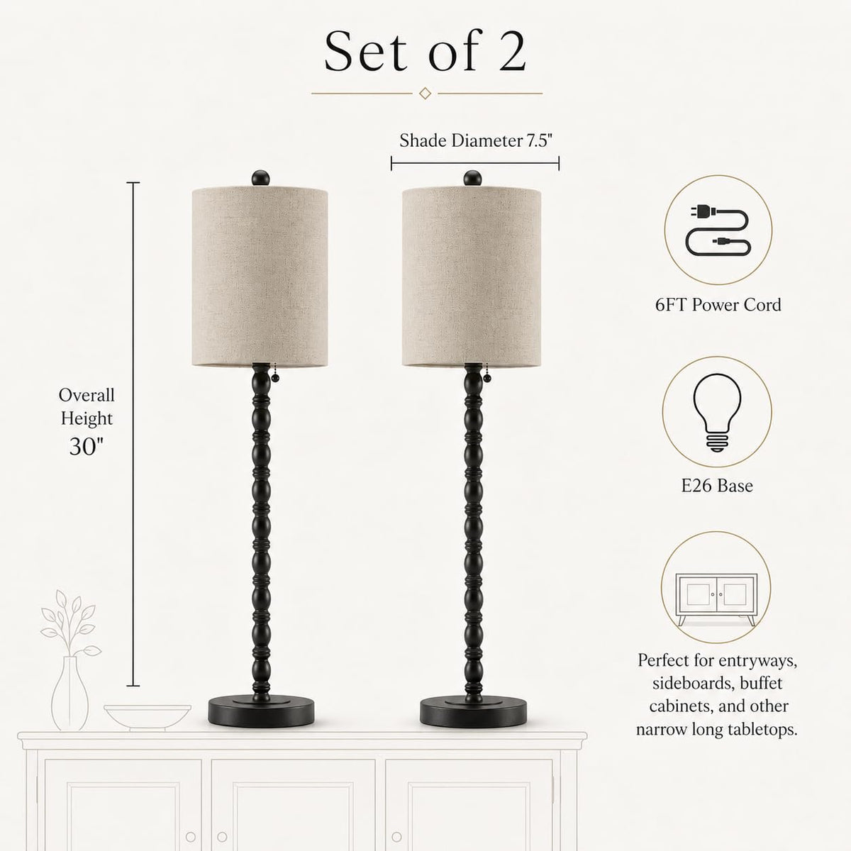 Buffet Lamps Table Lamps Set of 2 (Matte Black)