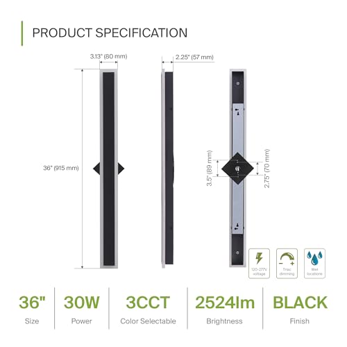 36" LED Linear Wall Sconce 2 Pack (Black)