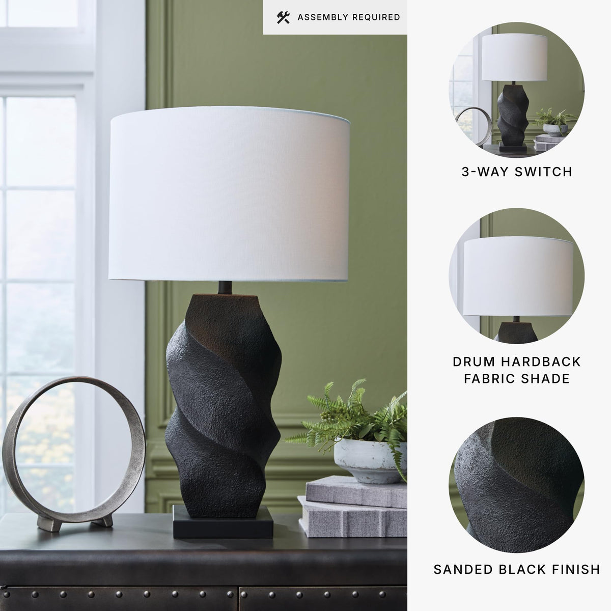 Table Lamp Tall Modern Black for Living Room (Black / White / Table Lamp)