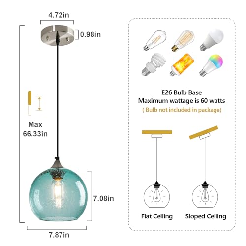 Aqua Pendant Lights Kitchen Island 1 Pack (Light Blue / M - 7.87 in)