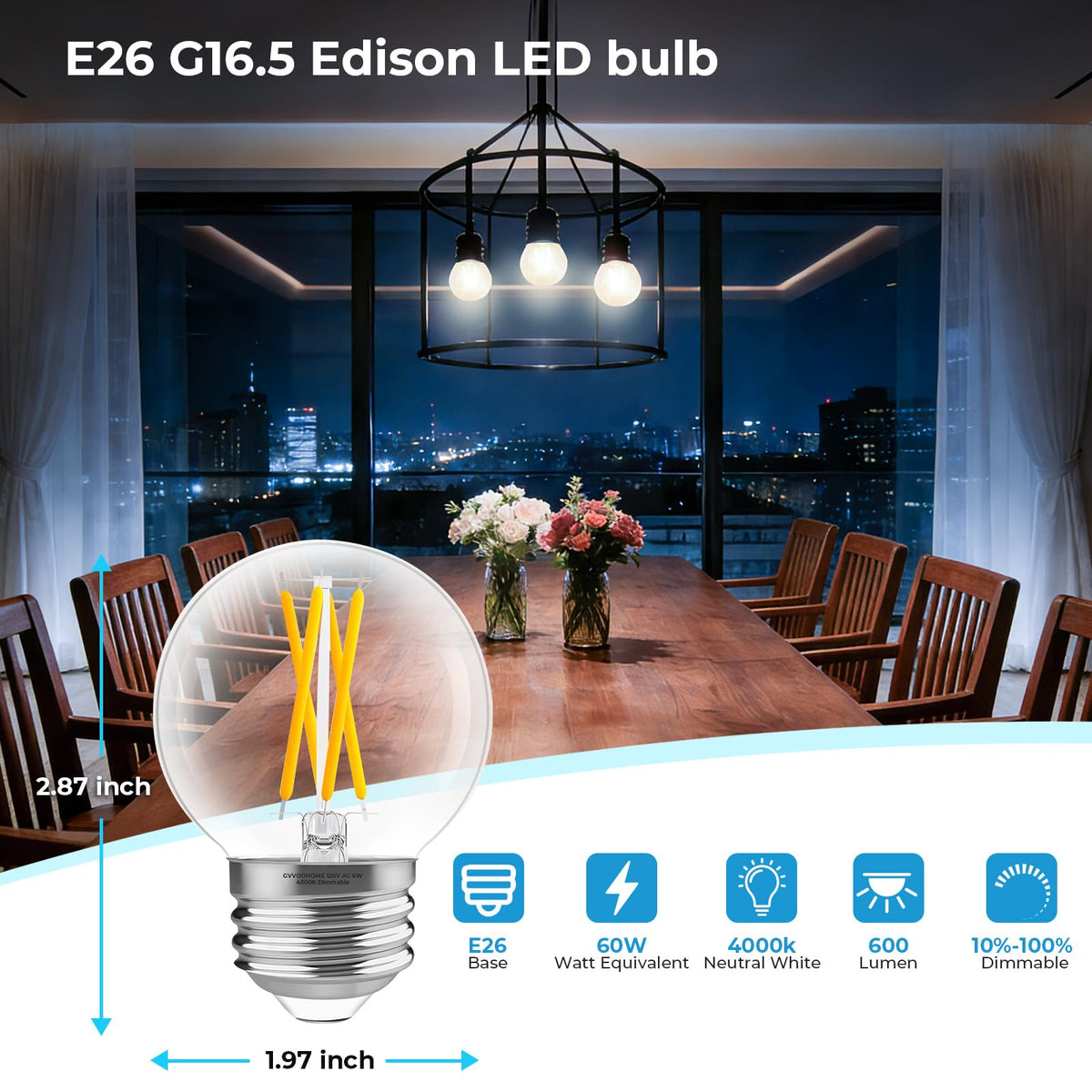 E26 Base G16.5 Globe LED Edison Bulb (12 Pack / 60w Neutral White)
